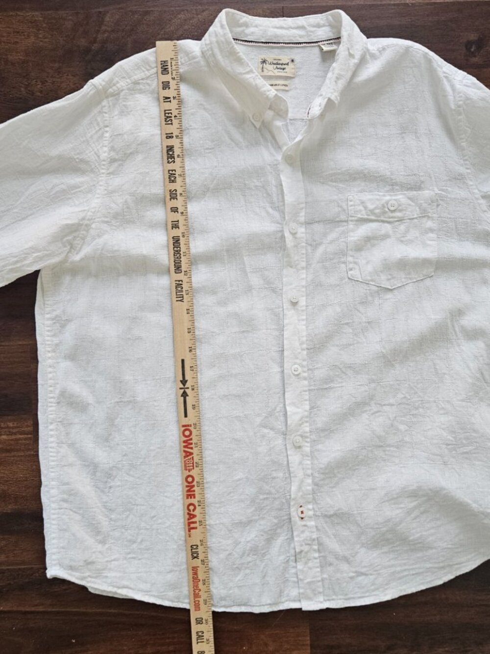 Men's White Linen Short Sleeve Shirt XXL plaid (by Weatherproof Vintage) - Picture 5 of 6